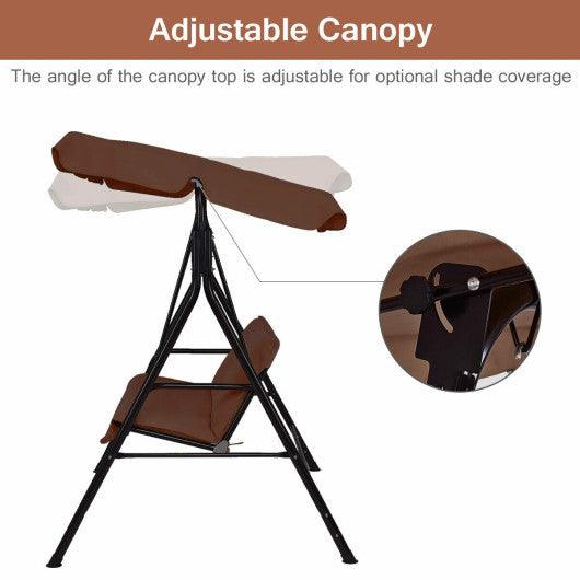 Loveseat Cushioned Patio Steel Frame Swing Glider-Brown at Set Shop and Smile