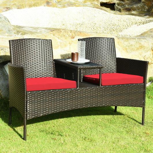 Modern Patio Conversation Set with Built-in Coffee Table and Cushions -Red at Set Shop and Smile