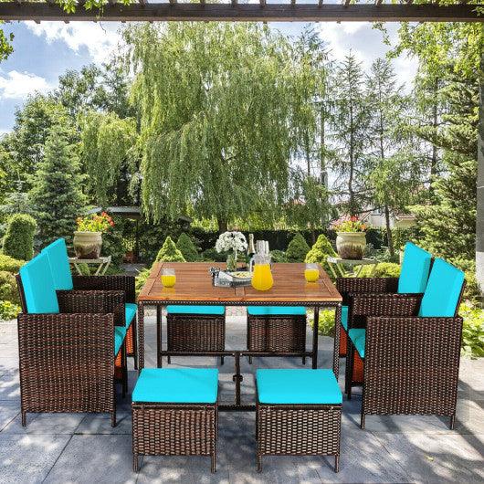 9 Pieces Patio Rattan Dining Cushioned Chairs Set-Turquoise at Set Shop and Smile