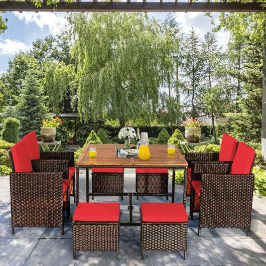 9 Pieces Patio Rattan Dining Cushioned Chairs Set-Red at Set Shop and Smile