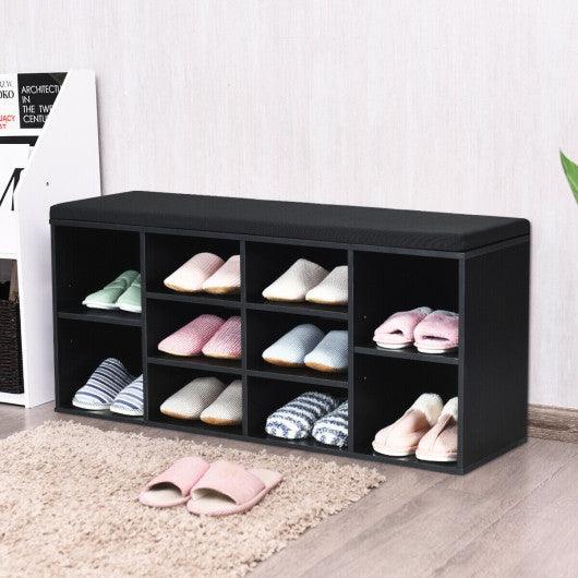 10-Cube Organizer Shoe Storage Bench with Cushion for Entryway-Black at Set Shop and Smile