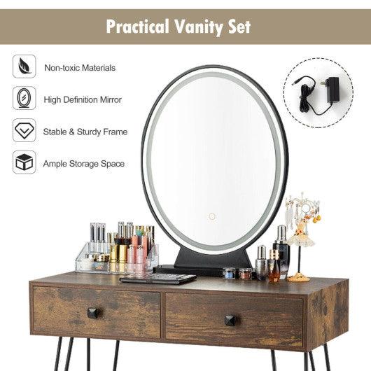 Industrial Makeup Dressing Table with 3 Lighting Modes-Rustic Brown at Set Shop and Smile