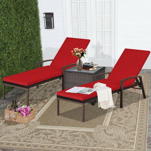 2 Pieces Patio Rattan Adjustable Back Lounge Chair with Armrest and Removable Cushions-Red at Set Shop and Smile