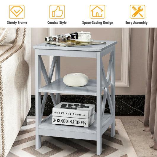 3-Tier Nightstand End Table with X Design Storage -Gray at Set Shop and Smile