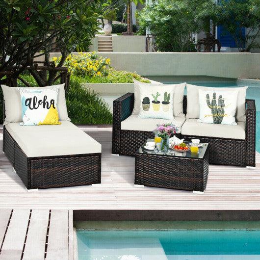 5 Pieces Patio Rattan Furniture Set with Coffee Table-Off White at Set Shop and Smile
