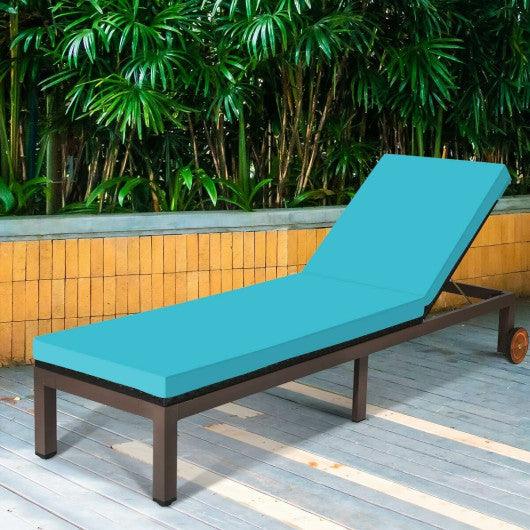 Patio Chaise Lounge Chair Outdoor Rattan Lounger Recliner Chair-Turquoise at Set Shop and Smile