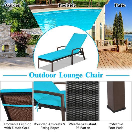 Patio Rattan Lounge Chaise Recliner with Back Adjustable Cushioned-Turquoise at Set Shop and Smile