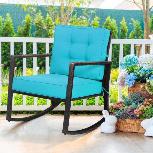 Patio Rattan Rocker Outdoor Glider Rocking Chair Cushion Lawn-Turquoise at Set Shop and Smile