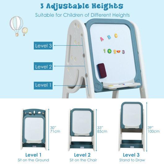 2-in-1 Kids Easel Desk Chair Set Book Rack Adjustable Art Painting Board-Blue at Set Shop and Smile