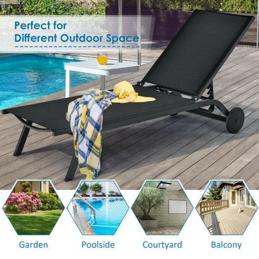 Aluminum Fabric Outdoor Patio Lounge Chair with Adjustable Reclining -Black at Set Shop and Smile