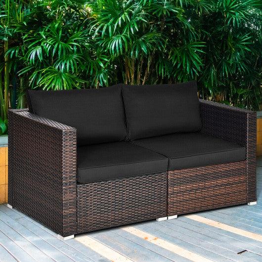 2PCS Patio Rattan Sectional Conversation Sofa Set-Black at Set Shop and Smile