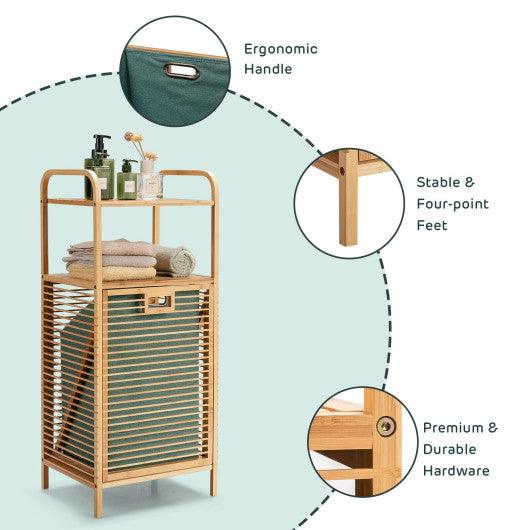 Tilt-out Bamboo Laundry Hamper with 2-Tier Shelf and Removable Liner-Natural at Set Shop and Smile