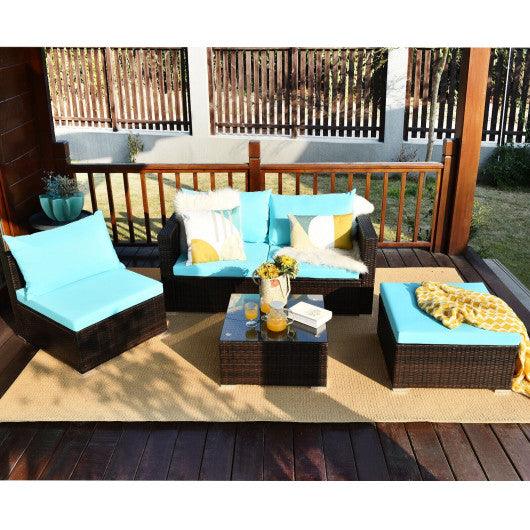 5 Pieces Patio Rattan Furniture Set with Coffee Table-Turquoise at Set Shop and Smile