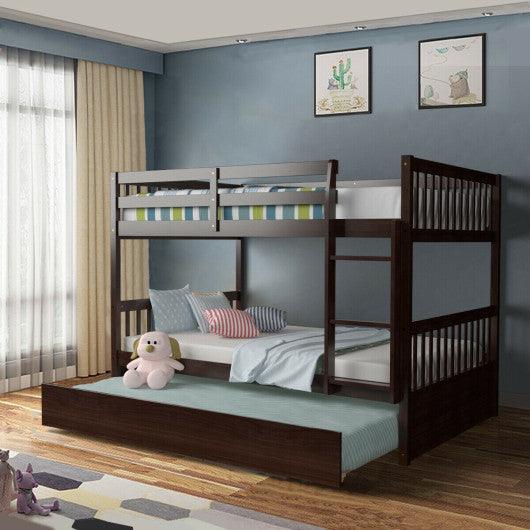 Full over Full Bunk Bed Platform Wood Bed with Ladder-Brown at Set Shop and Smile