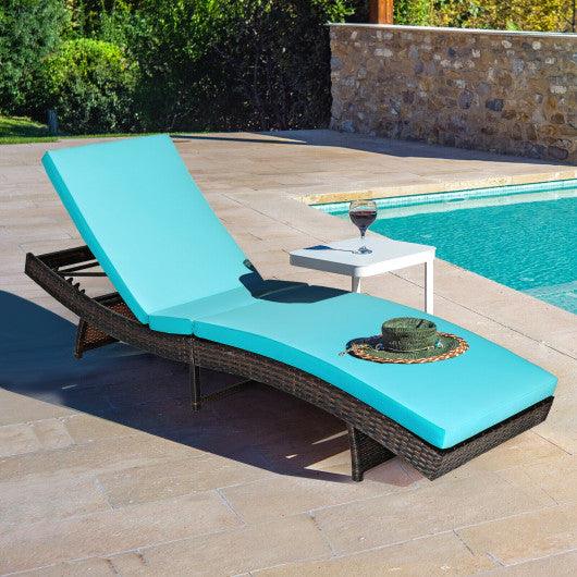 Patio Folding Adjustable Rattan Chaise Lounge Chair with Cushion-Turquoise at Set Shop and Smile