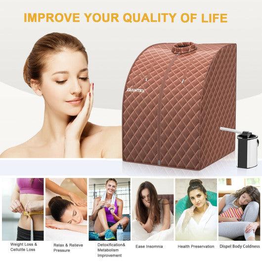 Portable Personal Steam Sauna Spa with 3L Blast-proof Steamer Chair-Coffee at Set Shop and Smile