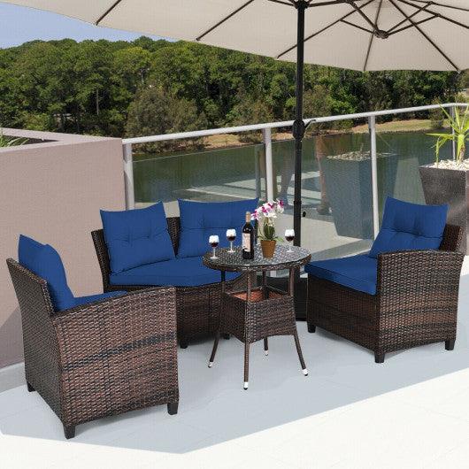 4 Pieces Outdoor Cushioned Rattan Furniture Set-Navy at Set Shop and Smile