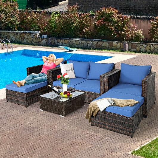 5 Pieces Patio Cushioned Rattan Furniture Set-Navy at Set Shop and Smile