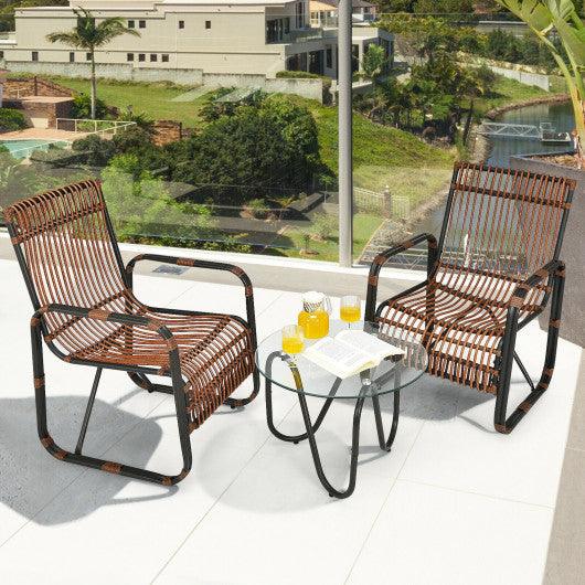 3 Pieces Patio Rattan Furniture Set with 2 Single Wicker Chairs and Glass Side Table at Set Shop and Smile