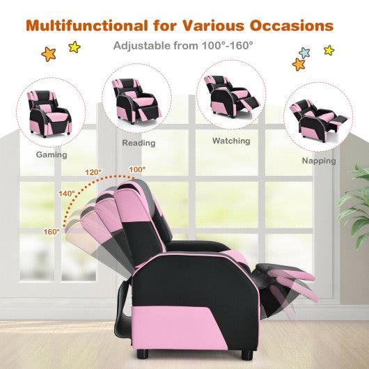 Kids Youth PU Leather Gaming Sofa Recliner with Headrest and Footrest-Pink at Set Shop and Smile