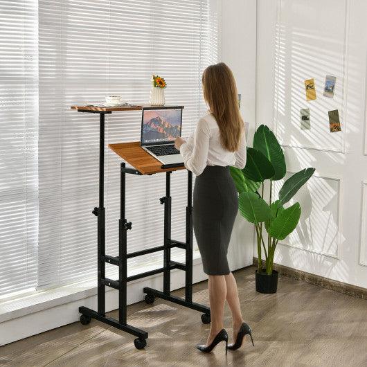 Height Adjustable Mobile Standing Desk with rolling wheels for office and home-Walnut at Set Shop and Smile