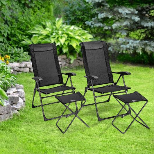 4 Pieces Patio Adjustable Back Folding Dining Chair Ottoman Set-Black at Set Shop and Smile