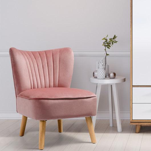 Modern Armless Velvet Accent Chair with Wood Legs-Pink at Set Shop and Smile