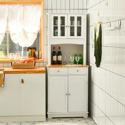 Kitchen Pantry Cabinet with Wood Top and Hutch-White at Set Shop and Smile