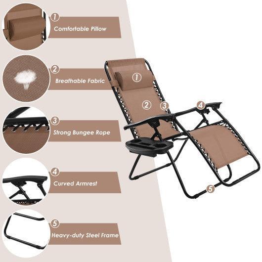 Outdoor Folding Zero Gravity Reclining Lounge Chair with Utility Tray-Brown at Set Shop and Smile