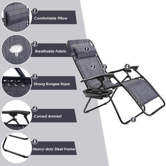Outdoor Folding Zero Gravity Reclining Lounge Chair with Utility Tray-Gray at Set Shop and Smile