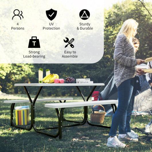 Picnic Table Bench Set for Outdoor Camping -White at Set Shop and Smile