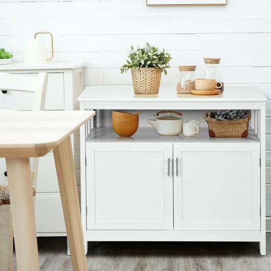 Kitchen Buffet Server Sideboard Storage Cabinet with 2 Doors and Shelf-White at Set Shop and Smile