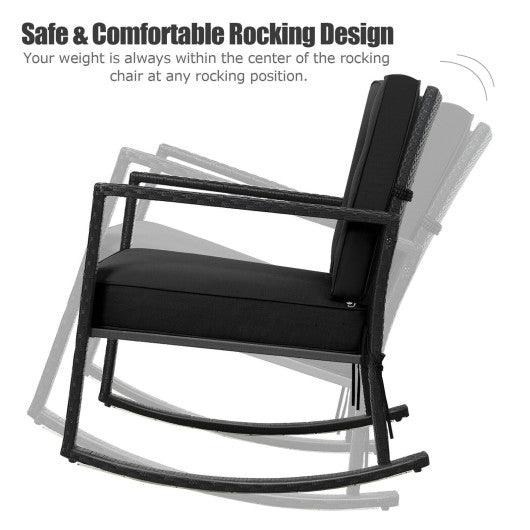 Patio Rattan Rocker Outdoor Glider Rocking Chair Cushion Lawn-Black at Set Shop and Smile