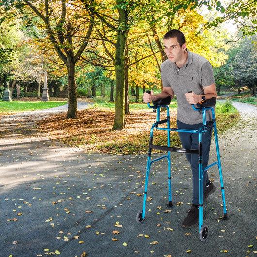 Folding Adjustable Aluminum Wheel Walking Frame-Navy at Set Shop and Smile