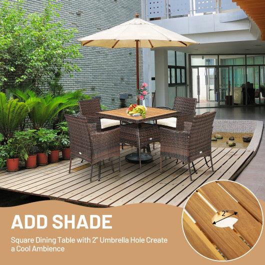 5 Pieces Patio Rattan Dining Furniture Set with Arm Chair and Wooden Table Top at Set Shop and Smile