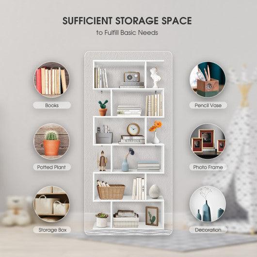 6 Tier S-Shaped Bookshelf Storage Display Bookcase Decor Z-Shelf -White at Set Shop and Smile