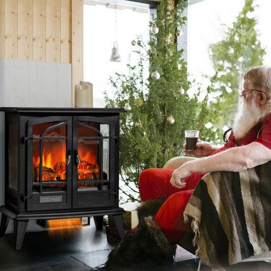 25 Inch Freestanding Electric Fireplace Heater with Realistic Flame effect-Black at Set Shop and Smile