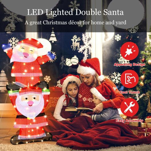 LED Double Santa Yard Christmas Decoration with String Lights and Stakes at Set Shop and Smile