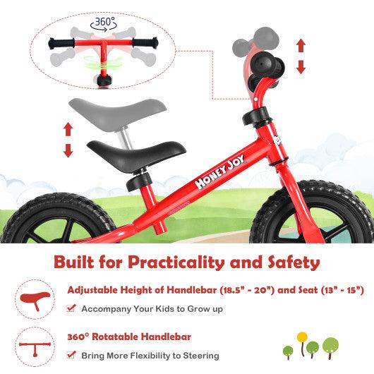 Kids No Pedal Balance Bike with Adjustable Handlebar and Seat-Red at Set Shop and Smile