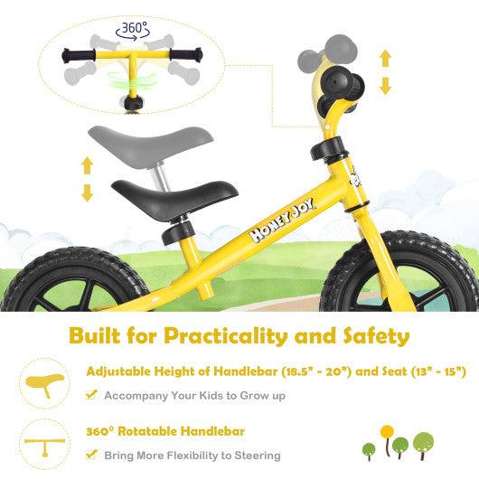 Kids No Pedal Balance Bike with Adjustable Handlebar and Seat-Yellow at Set Shop and Smile