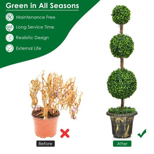 4 Feet Artificial Topiary Triple Ball Tree Plant at Set Shop and Smile