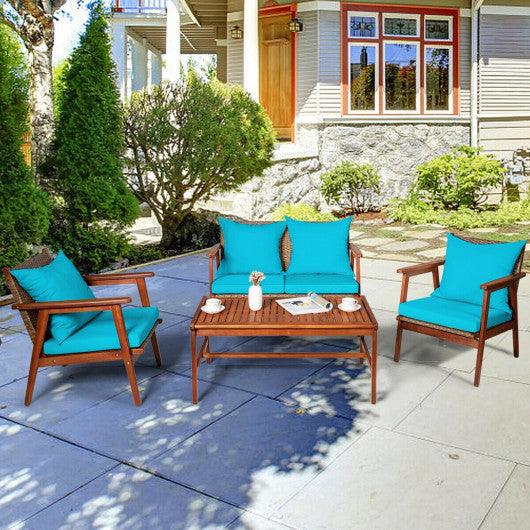 4 Pieces Acacia Wood Patio Rattan Furniture Set-Turquoise at Set Shop and Smile