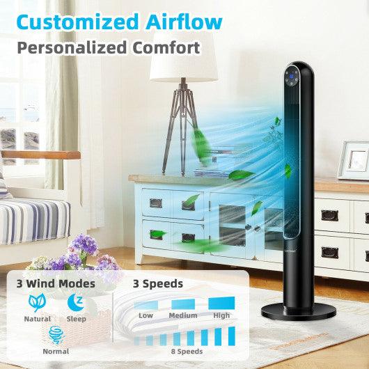 42 Inch 80 Degree Tower Fan with Smart Display Panel and Remote Control-Black at Set Shop and Smile