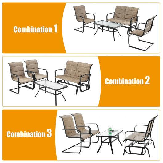 4 Pieces Outdoor Patio Furniture Set with Padded Glider Loveseat and Coffee Table-Brown at Set Shop and Smile