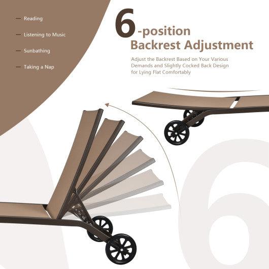 6-Poisition Adjustable Outdoor Chaise Recliner with Wheels-Brown at Set Shop and Smile