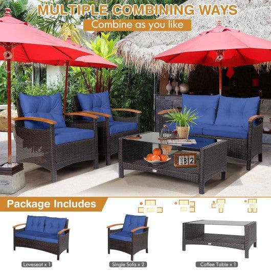 4 Pieces Patio Rattan Furniture Set with Cushioned Sofa and Storage Table-Navy at Set Shop and Smile
