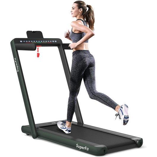 2-in-1 Electric Motorized Health and Fitness Folding Treadmill with Dual Display and Speaker-Green at Set Shop and Smile