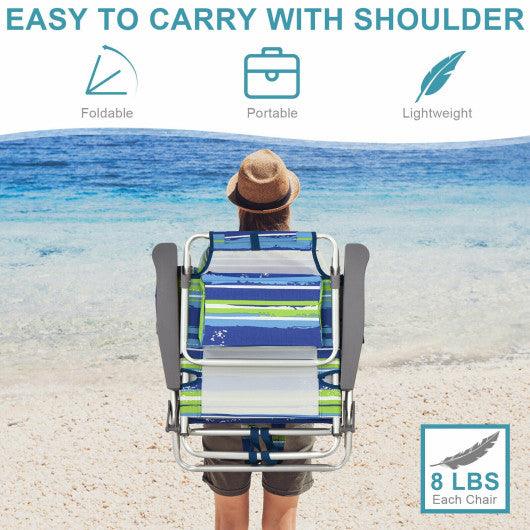 4-Pack 5-Position Outdoor Folding Backpack Beach Reclining Chair with Pillow-Blue at Set Shop and Smile