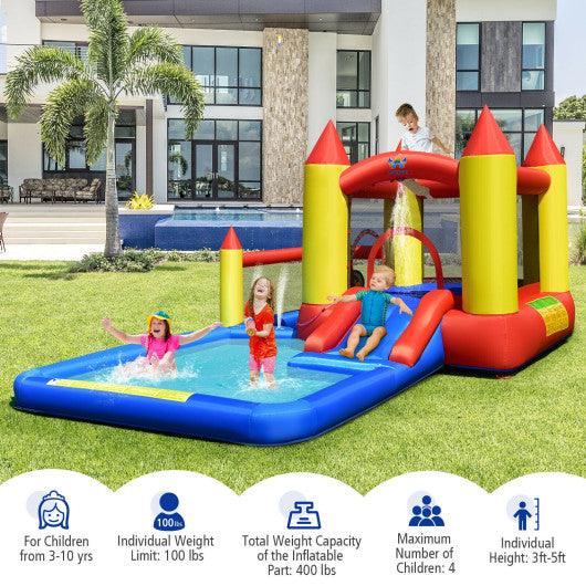 Inflatable Water Slide Castle Kids Bounce House with 480W Blower at Set Shop and Smile