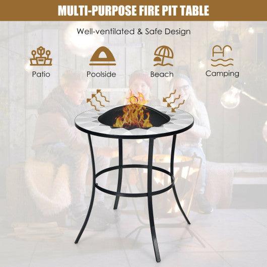 23.5 Inches Round Fire Pit Table with Mesh Cover and Fire Poker at Set Shop and Smile